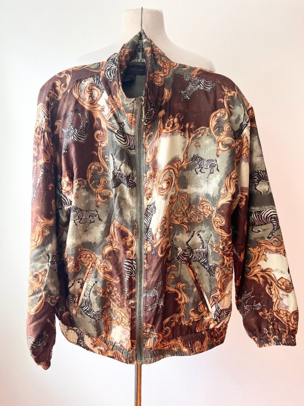 Vintage silk windbreaker zebra print zip up jacket size medium